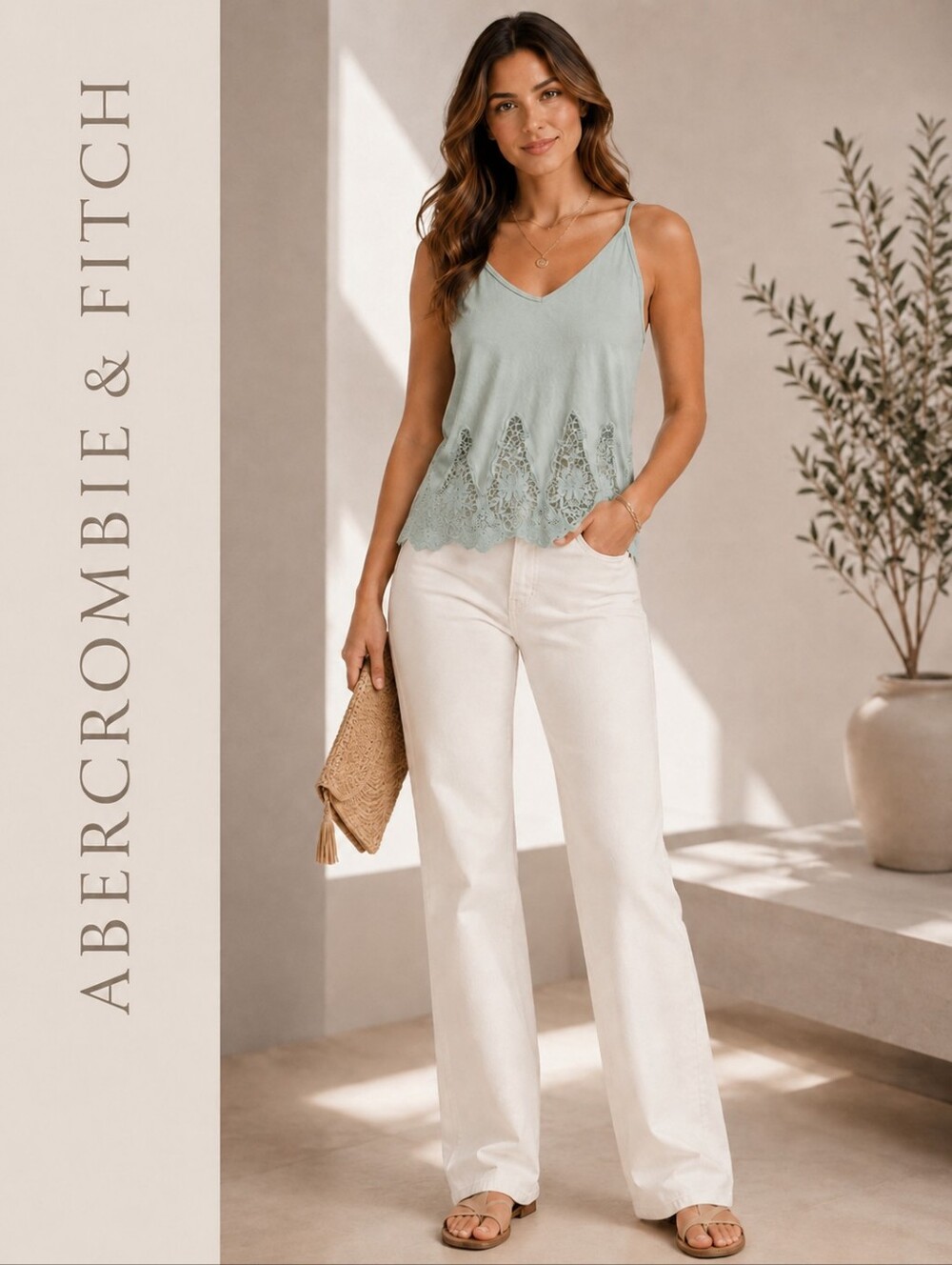 Abercrombie & Fitch Light Mint Lace-Trim Camisole